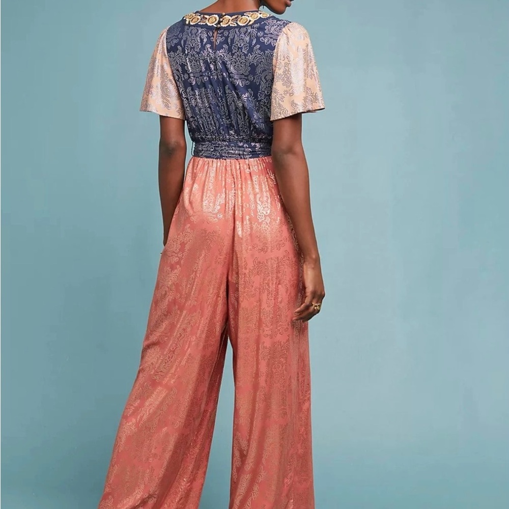 Anthropologie Akemi + Kin Sofia Metallic Jumpsuit Size 6 - Picture 2 of 12